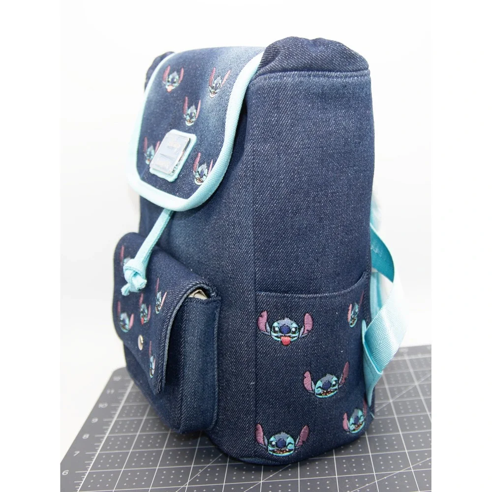 Disney Loungefly Stitch‎ Denim Mini Backpack Embroidered Drawstring Bag New